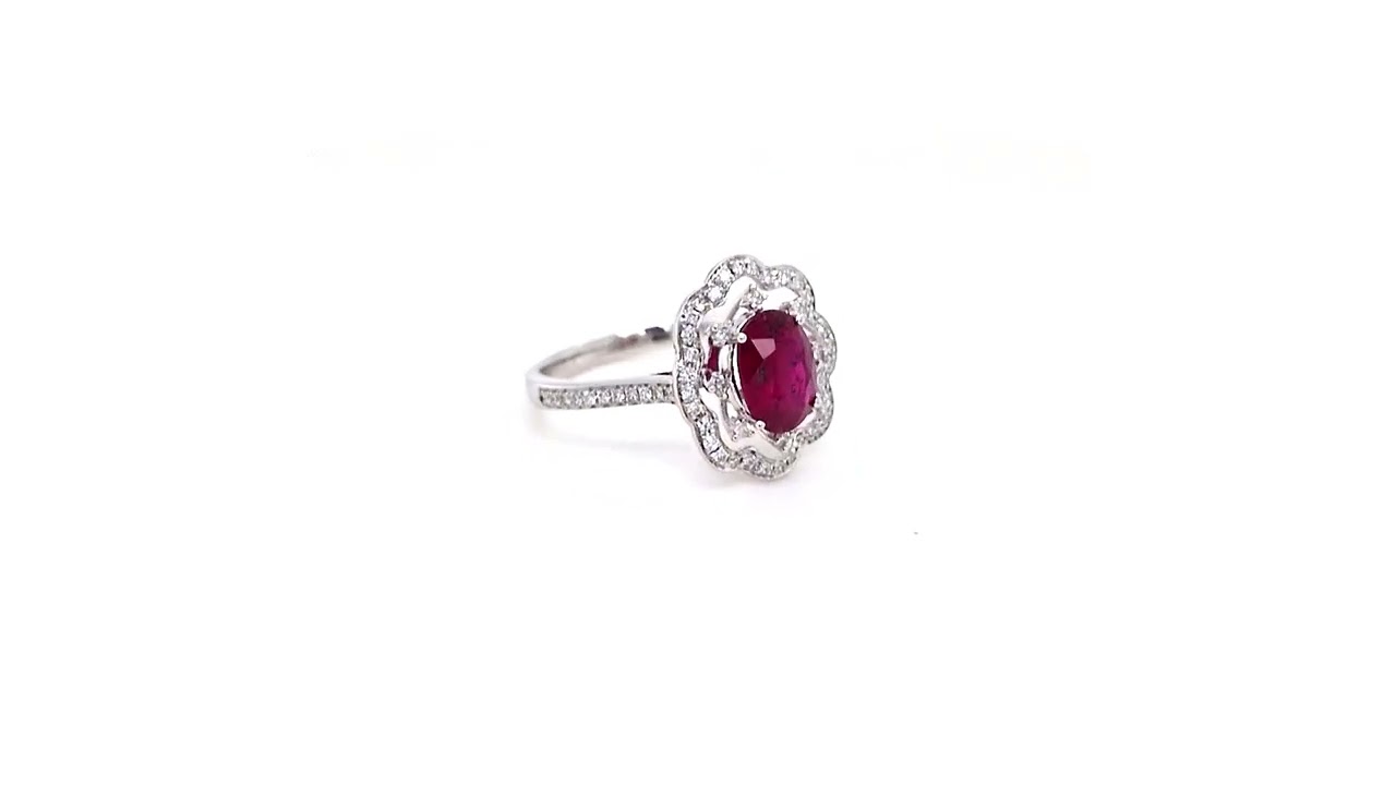 Ruby and Diamond 18ct Gold Halo Ring | Fei Liu Fine Jewellery