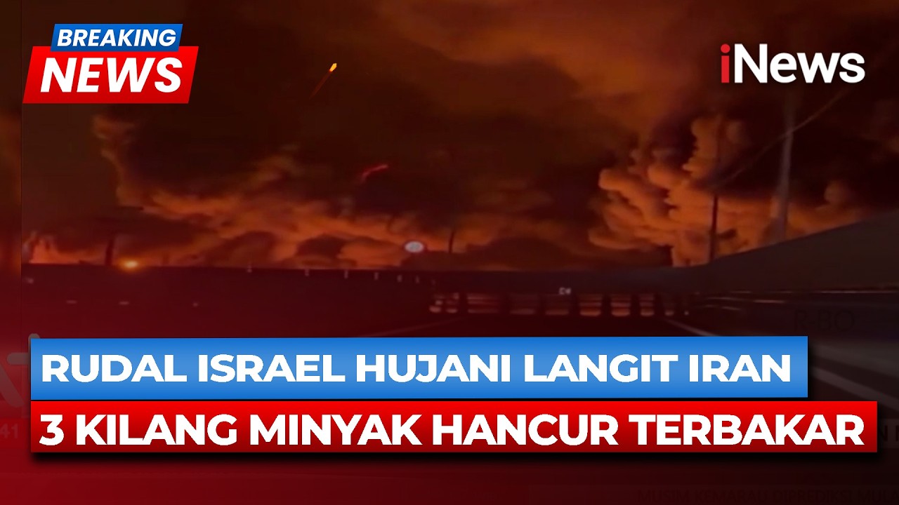 Detik-detik Rudal Israel Hantam Tempat Penyimpanan Minyak Iran! Kobaran Api & Asap Membumbung Tinggi