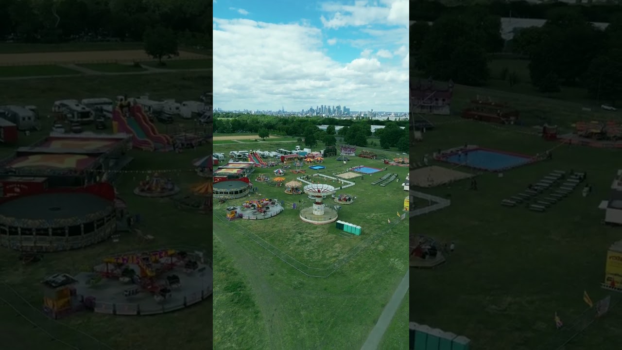 London Woolwich Funfair Drone Shot Skyline