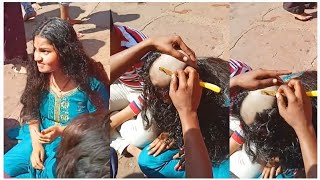 long hair girl crying headshave | full headshave | women temple headshave