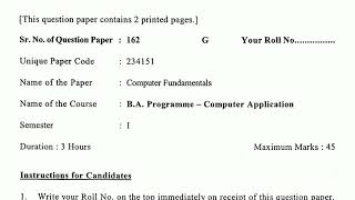 B.A COMPUTER APPLICATION 1ST YEAR QUESTION PAPER