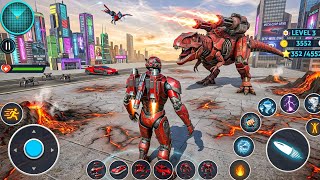 RED Dino Robot Transform War Jet Bike Car Dinosaur Transformation Game Driving NY - Android Gameplay screenshot 4
