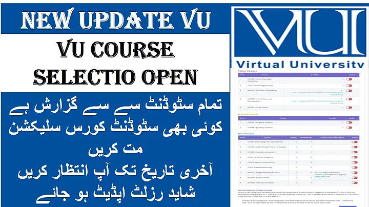 Vu Course Selection Open|Course Selection links Open|Technical Skills