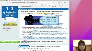 EnVision Algebra 1 Lesson 1-3: Solving Equations With a Variable on Both Sides
