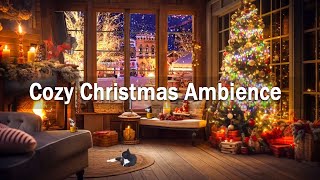 Peaceful Night at Cozy Christmas Ambience ?❄️ Warm Instrumental Christmas Jazz Music & Snow Falling