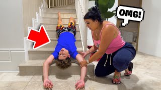 FALLING DOWN THE STAIRS PRANK ON MOM!