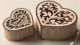 Heart shape Laser cut wooden gift box for Valentine’s Day, Jewelry case Digital Download |#362|