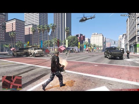 GTA 5 - Stealing a Minigun + Six Star Escape