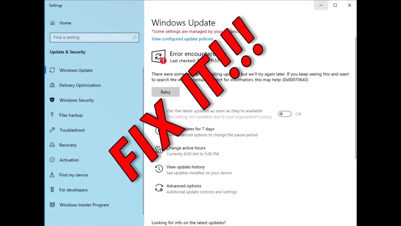 Windows Update Fehler 0x80070643 beheben. Bei Windows Update KB5034441 oder KB5028997. Gelöst.