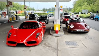 Convoying with Ferrari Enzo to Crazy UK Supercar Meet 918, 2x CGT, 959