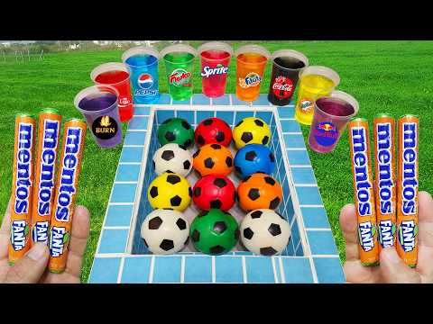 Football VS Coca Cola of Fanta vs Popular Sodas! 7up Fruko Sprite Pepsi Pepsi And Mentos İn The Pool