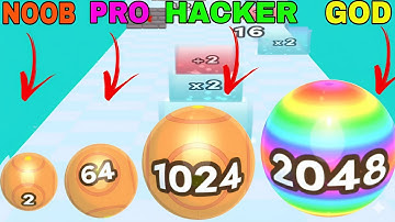 NOOB VS PRO VS HACKER VS GOD in Rolling Ball 2048★Updated