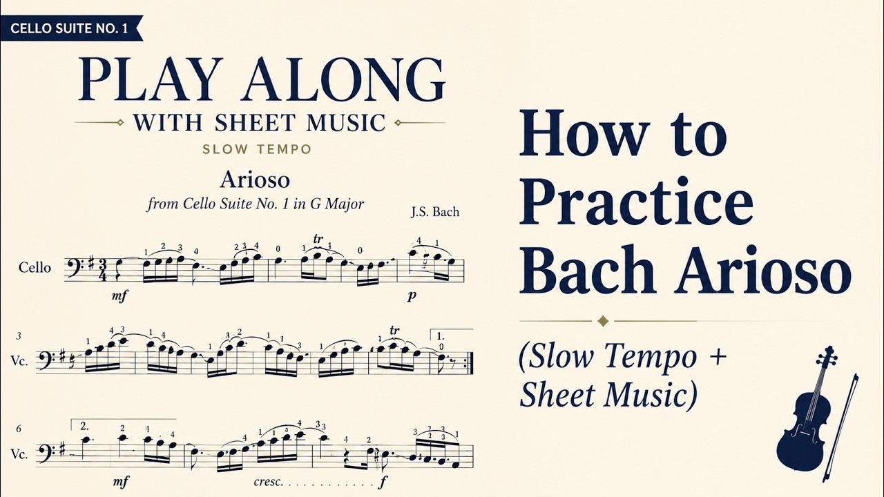 Bach Arioso Slow Tempo with Sheet Music Play Along | Suzuki Cello Book 5