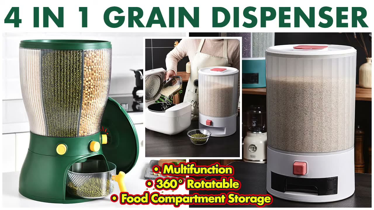 4-grid Rotatable Air Tight Food Storage, Cereal Dispenser, Rice Dispenser,  Multipurpose Food Storage Container Colour: Green 