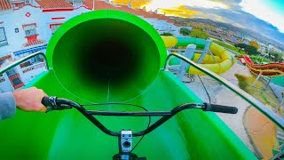 Bmx Riding In Abandoned Waterpark Pipe