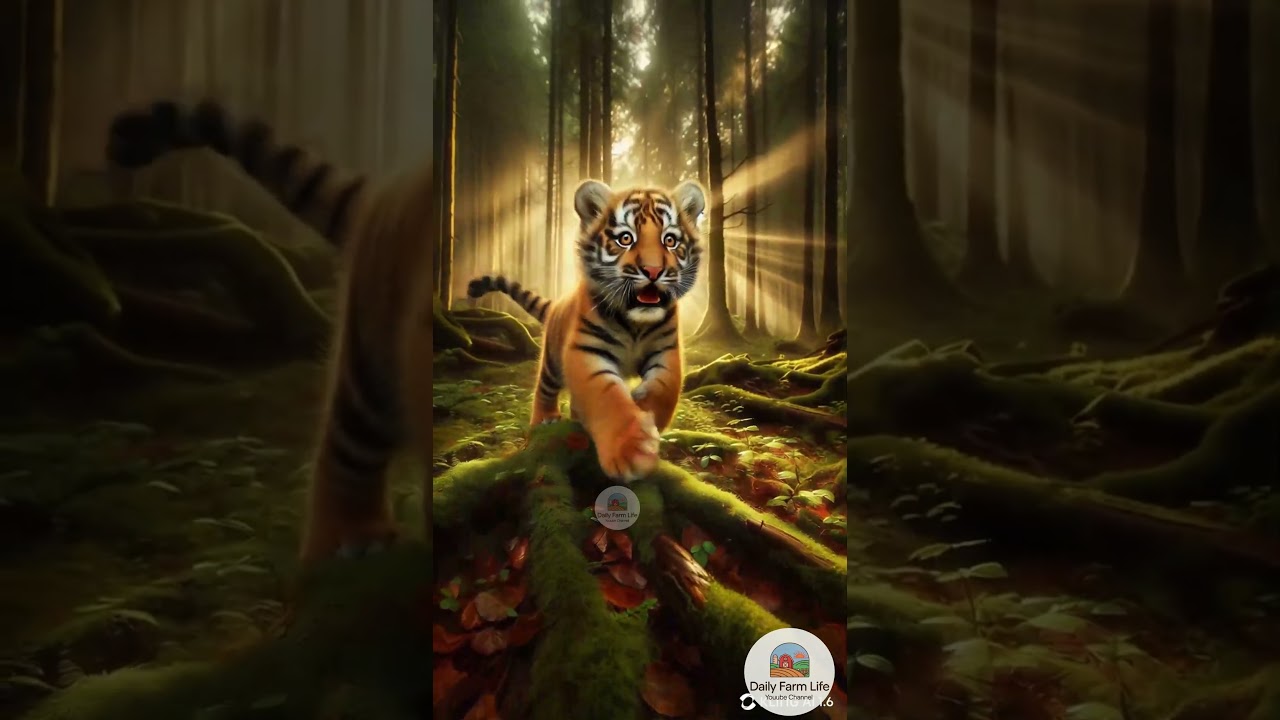 Cute Tiger Cub Exploring the Forest 