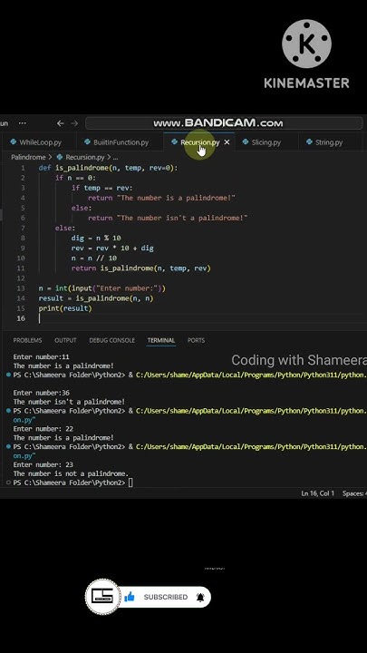 Palindrome Python |While Loop| Builtin Function| Recursion| Slicing ...