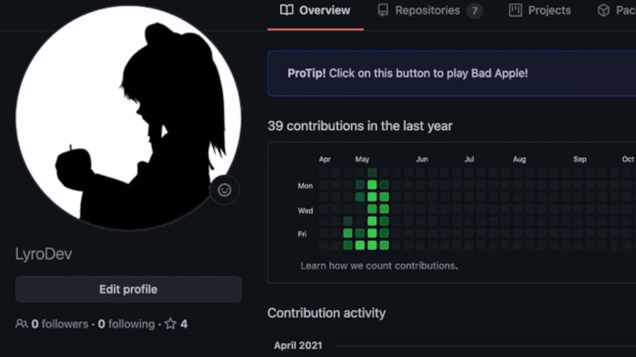 Bad Apple in GitHub contributions panel - YouTube