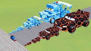 Big & Small Lava Mcqueen And Ice Mater Vs Thomas Train In Beamng Drive