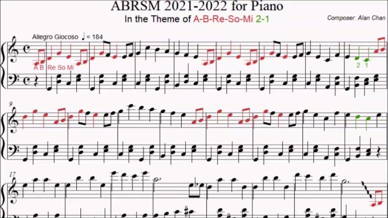 Abrsm 2021 2022 For Piano In The Theme Of A B Re So Mi 2 1 By Alan Chan Sheet Music Youtube