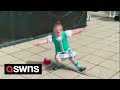 Determined highland dancer who falls over gets straight back up and carries on  swns