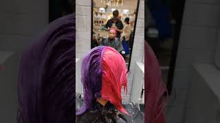 PURPLE AND PINK HAIR#purple  #youtubeshorts #colortransformation #trendingshorts#pink #colourcandy