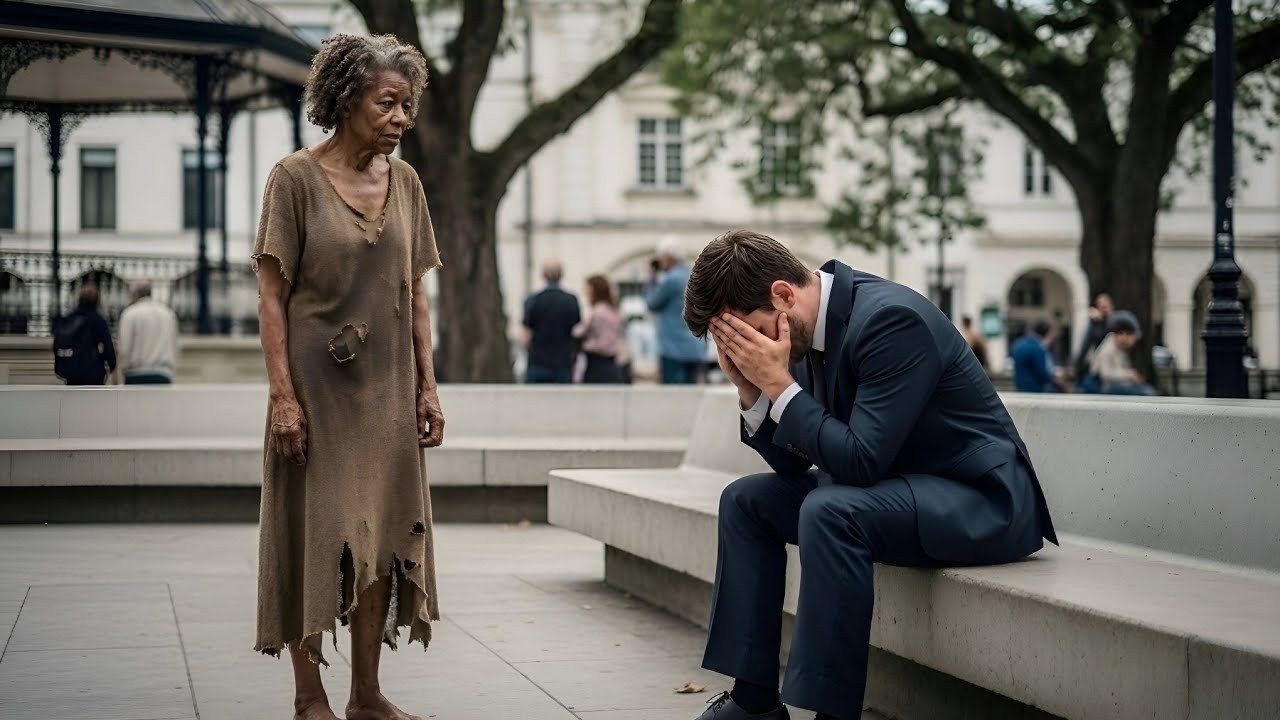 I was sitting in the park when a billionaire suddenly dropped to his knees in front of a homeless woman. She touched his shoulder and whispered, "Don't cry, my son. I'm here." He tried to deny it,...