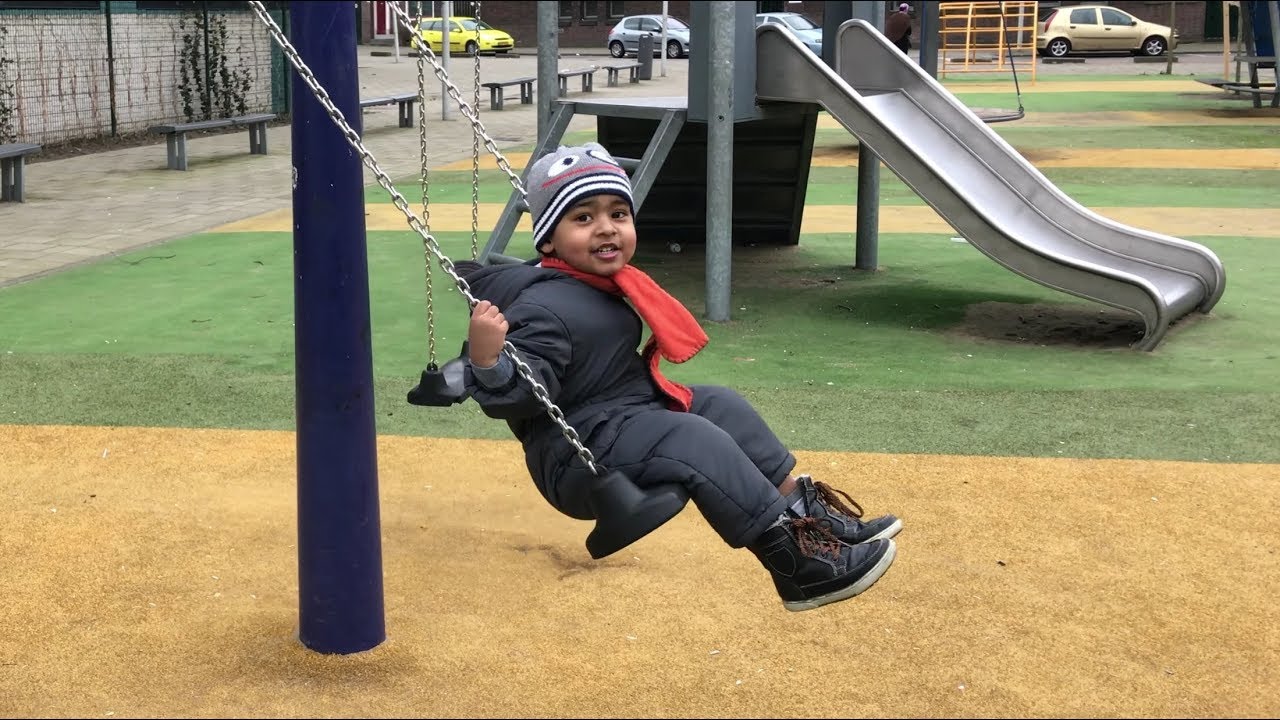 Kids Playing Outside at Children's Outdoor Playground with Kids Swings Fun  Children Activities 