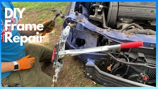 I DIY a Seat Belt a Tree And a Hammer to Straighten a Car Body Frame  Salvage Rebuild  Part 6