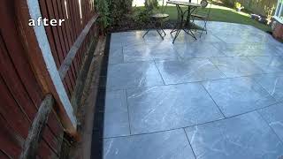 grey porcelain patio, with charcoal block edging   4K