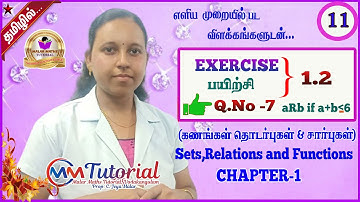 TN 11th Maths|Chapter-1|EXERCISE(பயிற்சி)-1.2 Q.no:7Malar Maths Tutorial.