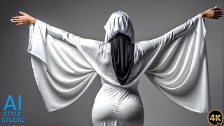4K AI Art Lookbook Video of Sensual Arabian AI Girl in Tight Abhaya, Sensual Pose