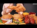 Mukbang ASMR #Shorts :) Fried Chicken &amp; Burger Eating 치킨 햄버거 먹방!