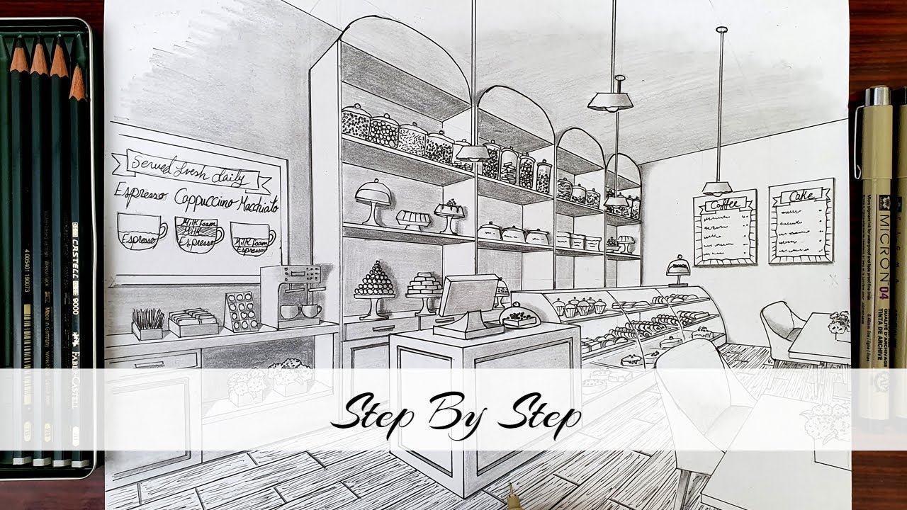 How To Draw A Bakery Shop in Two Point Perspective | Step By Step - YouTube