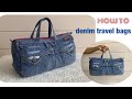 how to sew a small denim travel bag tutorial. sewing ideas a small denim duffle bag tutorial.