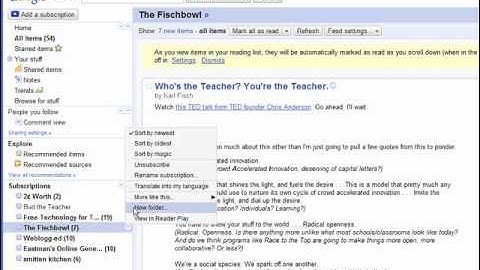 Google Reader -  Managing Subscriptions
