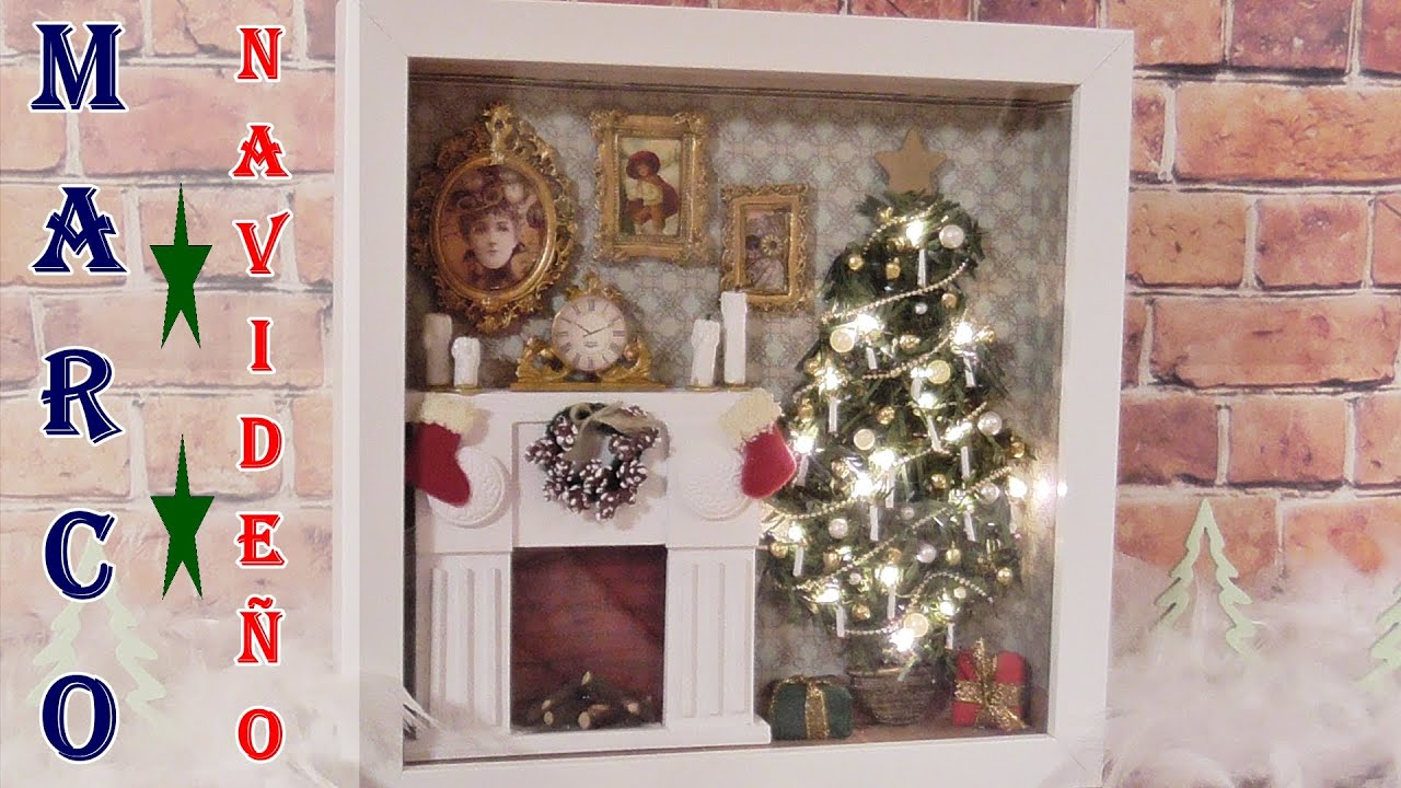 Marco miniatura navideño con luces. Reciclar marco fotos