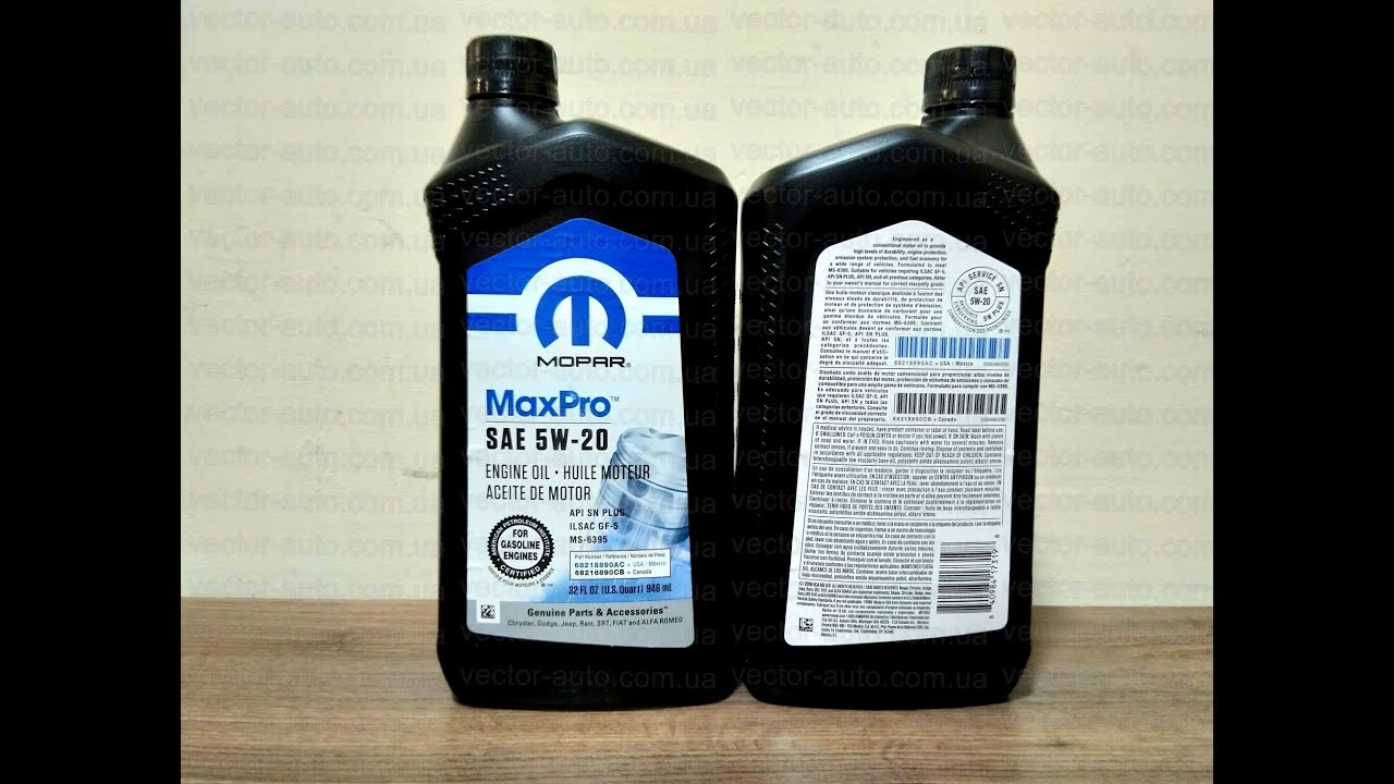 Оригинальное масло Mopar MaxPro SAE 5W-20 Engine Oil API SN PLUS, ILSAC GF-5, MS-6395 (68218890AC)