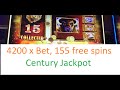 15 Buffalo Heads, 4200 x bet, 155 free spins, Century Jackpot