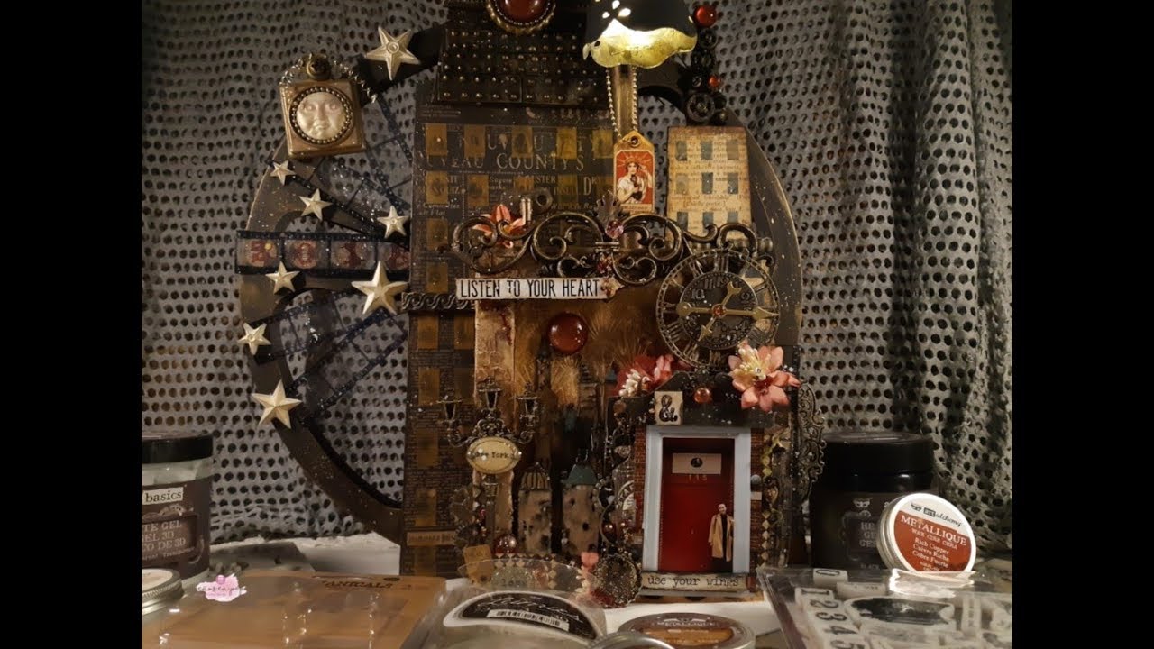 Film reel | Lamp | Canvas | Mixmedia | Scrapbook