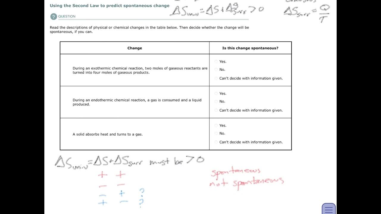 Using The Second Law To Predict Spontaneous Change Aleks Using the second law to predict spontaneous change - YouTube