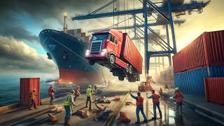 Dramatic Truck Offloading Goes Wrong on Ship!