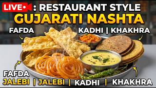 LIVE 🍽️ Authentic Gujarati Nashta | Fafda Jalebi + Kadhi + Khakhra | Street Style Taste 😋