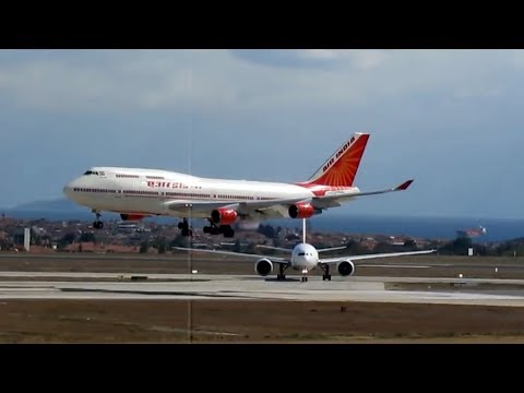Air India Boeing 747 landing &amp; Turkish Airlines Airbus A319 take off Istanbul Ataturk Airport