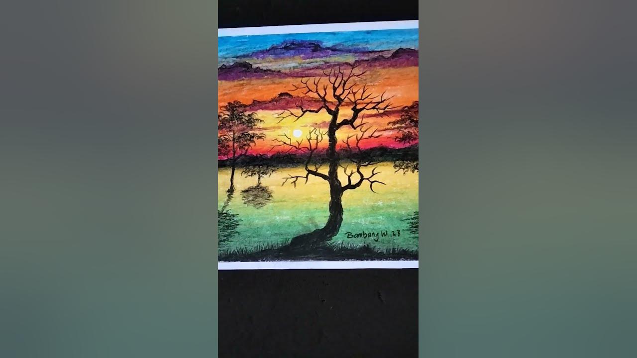 Sunset Drawing in Oil Pastel(Menggambar senja dengan oil pastel)shorts