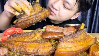EATING HUGE JUICY PORK RIBS & PORK BELLY & WITH EXTRA GRAVY & SALADS || MANIPUR INDIA
