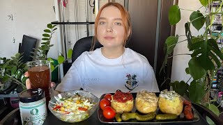 :  |  ,    | Mukbang | Stuffed potatoes, cabbage salad 