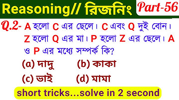 Reasoning Short Tricks (Part-56) in Bengali for WBCS PRELIMS, NTPC, GROUPD & All Exams