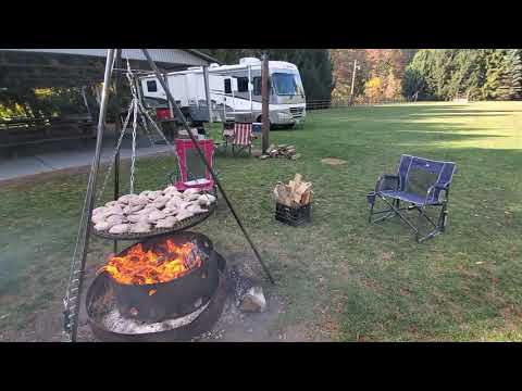 tripod & big 32 inch round fire grate with bonus footage