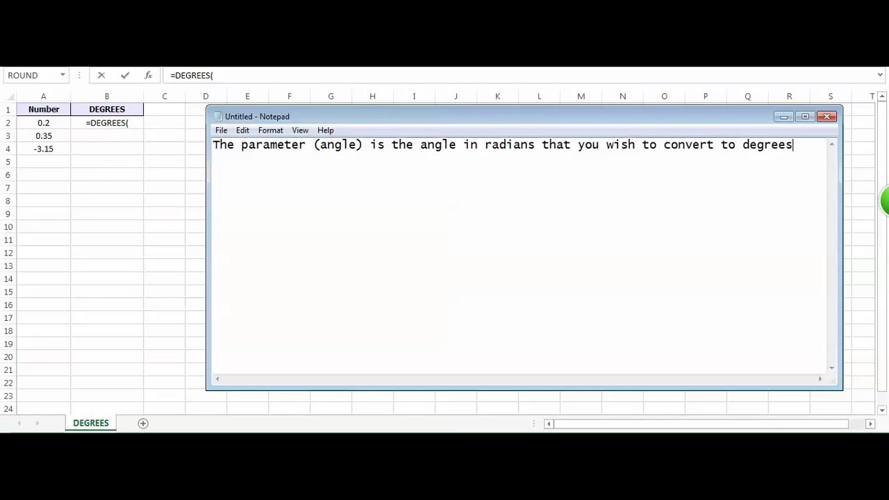 Excel DEGREES Function How to use DEGREES Function YouTube